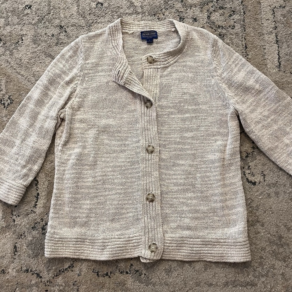 VTG Pendleton Knit Cardigan 3/4 Sleeve Size L Preppy Coastal Grandma Cottage